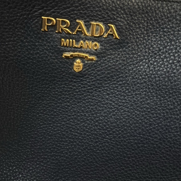 Prada Baltico Blue Vitello Phenix Double Zip Leather Crossbody,Color: Blue/Gold. - Picture 5 of 8